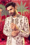 Shop_Mayyur Girotra Couture_Ivory Raw Silk Embroidered Floral Jacket Kurta Set  _at_Aza_Fashions