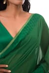 Buy_Sacred Weaves_Green Pure Georgette Paisley Handloom Saree With Pattern Border_Online_at_Aza_Fashions