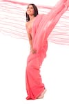 Sacred Weaves_Pink Satin Georgette Silk Paisley Pattern Handloom Saree  _Online_at_Aza_Fashions