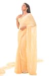 Sacred Weaves_Yellow Pure Georgette Stripe Detail Handloom Saree  _Online_at_Aza_Fashions