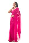 Shop_Sacred Weaves_Pink Satin Georgette Silk Paisley Detail Handloom Saree_at_Aza_Fashions