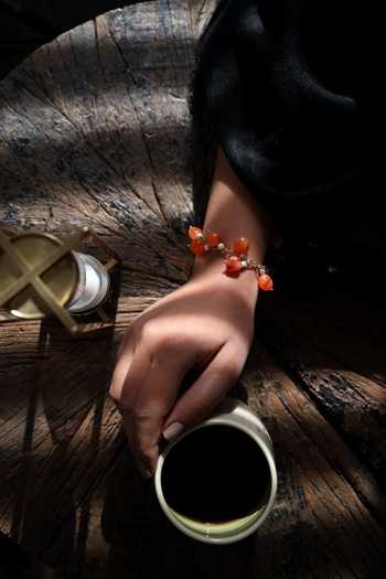 Buy_Do Taara_Orange Pearls, Stones Natural Drop Bracelet _at_Aza_Fashions