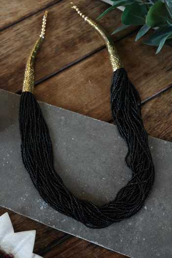 Shop_Do Taara_Black Multi Layered Bead Necklace _at_Aza_Fashions
