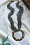 Shop_Do Taara_Silver Plated Arc Pendant Beaded Boho Necklace _at_Aza_Fashions