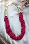 Shop Do Taara Pink Multi Layered Bead Embellished Necklace at Aza Fashions Shop_Do Taara_Pink Multi Layered Bead Embellished Necklace _at_Aza_Fashions
