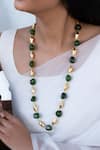 Do Taara_Green Stone Embellished Long Boho Necklace _Online_at_Aza_Fashions