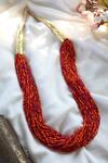 Shop_Do Taara_Orange Multi Layered Long Beaded Necklace _at_Aza_Fashions