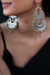 Do Taara_Silver Plated Oxidized Carved Chandbali Danglers _Online_at_Aza_Fashions