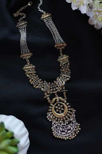 Buy_Do Taara_Silver Plated Flower Tribal Carved Long Necklace _Online_at_Aza_Fashions