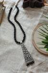 Shop_Do Taara_Black Beads Carved Oxidized Pendant Necklace _at_Aza_Fashions