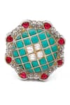 Buy_Sangeeta Boochra_Silver Plated Stone Checkered Carved Ring _Online_at_Aza_Fashions