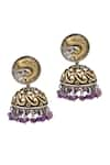 Shop_Sangeeta Boochra_Gold Plated Bead Fish Carved Jhumkas _at_Aza_Fashions