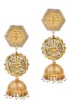 Shop_Sangeeta Boochra_Gold Plated Bead Hexagon Shaped Jhumkas_at_Aza_Fashions