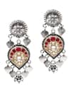 Shop_Sangeeta Boochra_Silver Plated Beads Tear Drop Carved Earrings _at_Aza_Fashions