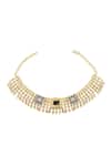 Shop_Sangeeta Boochra_Gold Plated Stones Carved And Geometric Embellished Choker_at_Aza_Fashions