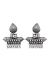 Shop_Sangeeta Boochra_Silver Plated Ghunghroo Oxidized Carved Earrings_Online_at_Aza_Fashions