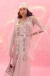 Buy_PRAHNAAYA_Pink Blouse And Pant Satin Vegan Yami Boxy Flared Set With Cape  _Online_at_Aza_Fashions