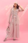 Buy_PRAHNAAYA_Pink Blouse And Pant Satin Vegan Yami Boxy Flared Set With Cape  _at_Aza_Fashions