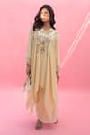 Buy_PRAHNAAYA_Yellow Satin Vegan Embroidered Sequin V Neck Mish Kaftan With Wrap Skirt _Online_at_Aza_Fashions