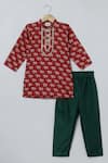 Shop_Byb Premium_Red Pure Cotton Printed Elephant Jaipuri Kurta And Pyjama Set _at_Aza_Fashions