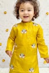 Byb Premium_Yellow Silk Embroidered Lotus Kurta And Pyjama Set _Online_at_Aza_Fashions