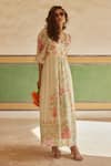 Buy_Paulmi and Harsh_Ivory Habutai Printed Floral Sweetheart Maxi Dress  _at_Aza_Fashions