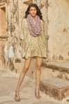 Buy_Paulmi and Harsh_Ivory Dress Chiniya Silk Printed Floral Round Short With Inner  _at_Aza_Fashions