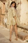 Shop_Paulmi and Harsh_Ivory Dress Chiniya Silk Printed Floral Round Short With Inner  _at_Aza_Fashions