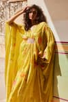 Buy_Paulmi and Harsh_Yellow Kaftan Habutai Printed Floral V Neck With Inner _Online_at_Aza_Fashions