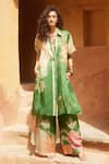 Buy_Paulmi and Harsh_Green Habutai Printed Floral Collar Kurta And Pant Set _at_Aza_Fashions