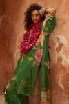 Shop_Paulmi and Harsh_Green Habutai Printed Floral Collar Kurta And Pant Set _Online_at_Aza_Fashions