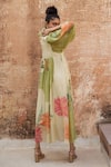 Shop_Paulmi and Harsh_Green Habutai Printed Floral Tie-up Neck And Embroidered Dress _at_Aza_Fashions