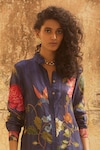 Paulmi and Harsh_Blue Habutai Printed Floral Ruffled Collar Pattern Kurta And Pant Set _Online_at_Aza_Fashions