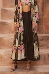 Paulmi and Harsh_Black Jacket And Blouse Habutai Printed Floral Pattern Skirt Set  _Online_at_Aza_Fashions