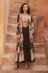 Buy_Paulmi and Harsh_Black Jacket And Blouse Habutai Printed Floral Pattern Skirt Set _Online_at_Aza_Fashions