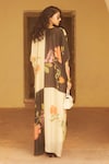 Shop_Paulmi and Harsh_Black Kaftan Habutai Printed Floral V Neck With Inner _at_Aza_Fashions