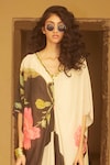 Paulmi and Harsh_Black Kaftan Habutai Printed Floral V Neck With Inner _Online_at_Aza_Fashions