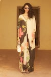 Buy_Paulmi and Harsh_Black Kaftan Habutai Printed Floral V Neck With Inner _Online_at_Aza_Fashions