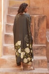 Shop_Paulmi and Harsh_Black Kaftan Habutai Printed Floral V Neck Flower With Inner _at_Aza_Fashions