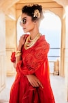 Paulmi and Harsh_Orange Dress Silk Organza Embroidered Sleeves Floral With Scarf  _at_Aza_Fashions