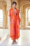 Buy_Paulmi and Harsh_Orange Silk Organza Embroidery Floral Jacket Long Trouser Set _at_Aza_Fashions