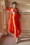 Paulmi and Harsh_Orange Silk Organza Embroidery Floral Jacket Collared Neck Long Trouser Set _Online_at_Aza_Fashions