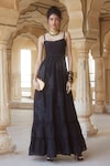 Buy_Paulmi and Harsh_Black Silk Organza Embroidery Floral Square Neck Cutwork Maxi Dress _at_Aza_Fashions