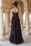 Shop_Paulmi and Harsh_Black Silk Organza Embroidery Floral Square Neck Cutwork Maxi Dress _at_Aza_Fashions