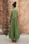 Shop_Paulmi and Harsh_Green Silk Organza Embroidery Floral V Pleated Maxi Dress With Scarf _at_Aza_Fashions