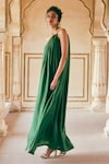 Shop_Paulmi and Harsh_Green Silk Organza Placement Embroidery Floral Asymmetric Flower Panel Dress _Online_at_Aza_Fashions