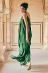 Buy_Paulmi and Harsh_Green Silk Organza Placement Embroidery Floral Asymmetric Flower Panel Dress 