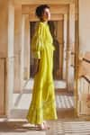 Buy_Paulmi and Harsh_Yellow Silk Organza Embroidery Floral Flower Vintage Maxi Dress 