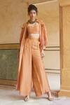 Buy_Paulmi and Harsh_Orange Silk Organza Placement Sleeve Long Jacket Trouser Set _at_Aza_Fashions