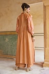 Shop_Paulmi and Harsh_Orange Silk Organza Placement Sleeve Long Jacket Trouser Set _at_Aza_Fashions